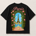 T-shirt Paris Safiri noir — tour Eiffel sous une arche de roses