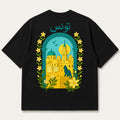 T-shirt Tunis Safiri noir — médina, chat et jasmin, calligraphie تونس
